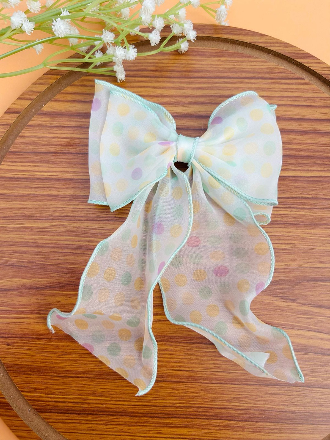 

Radhya Accessories Polka Dot Printed Hair Bow Clip, Green