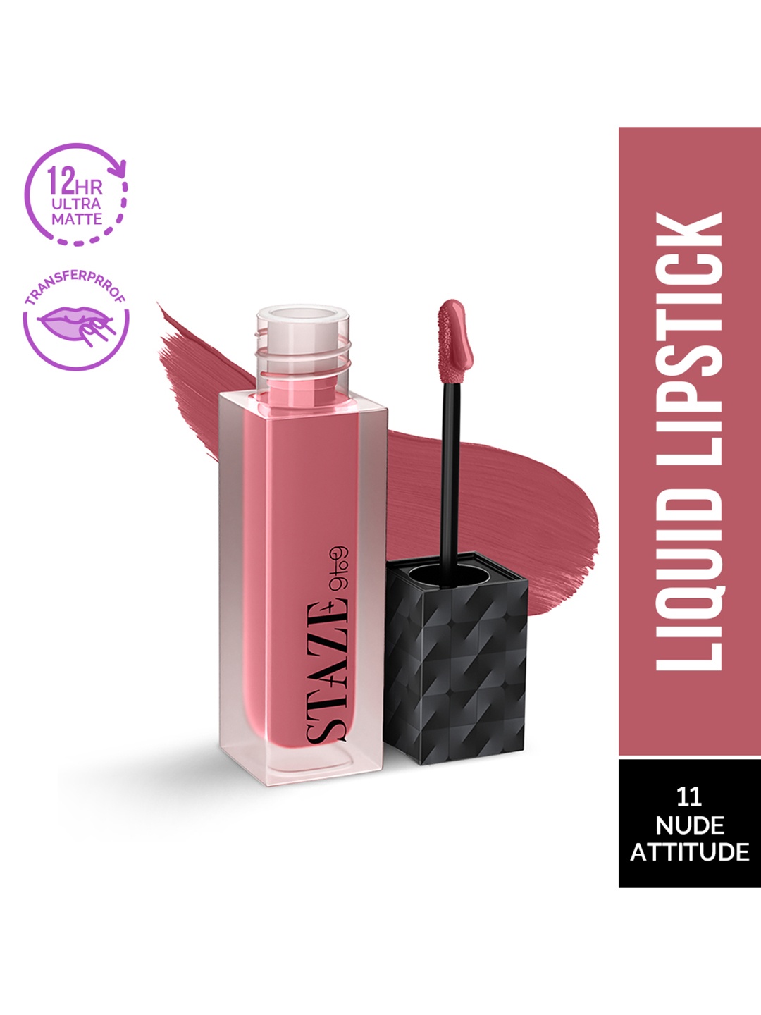 

STAZE 9to9 Lips Don't Lie Matte Transferproof Liquid Lipstick 4 ml - Nude Attitude 11, Pink