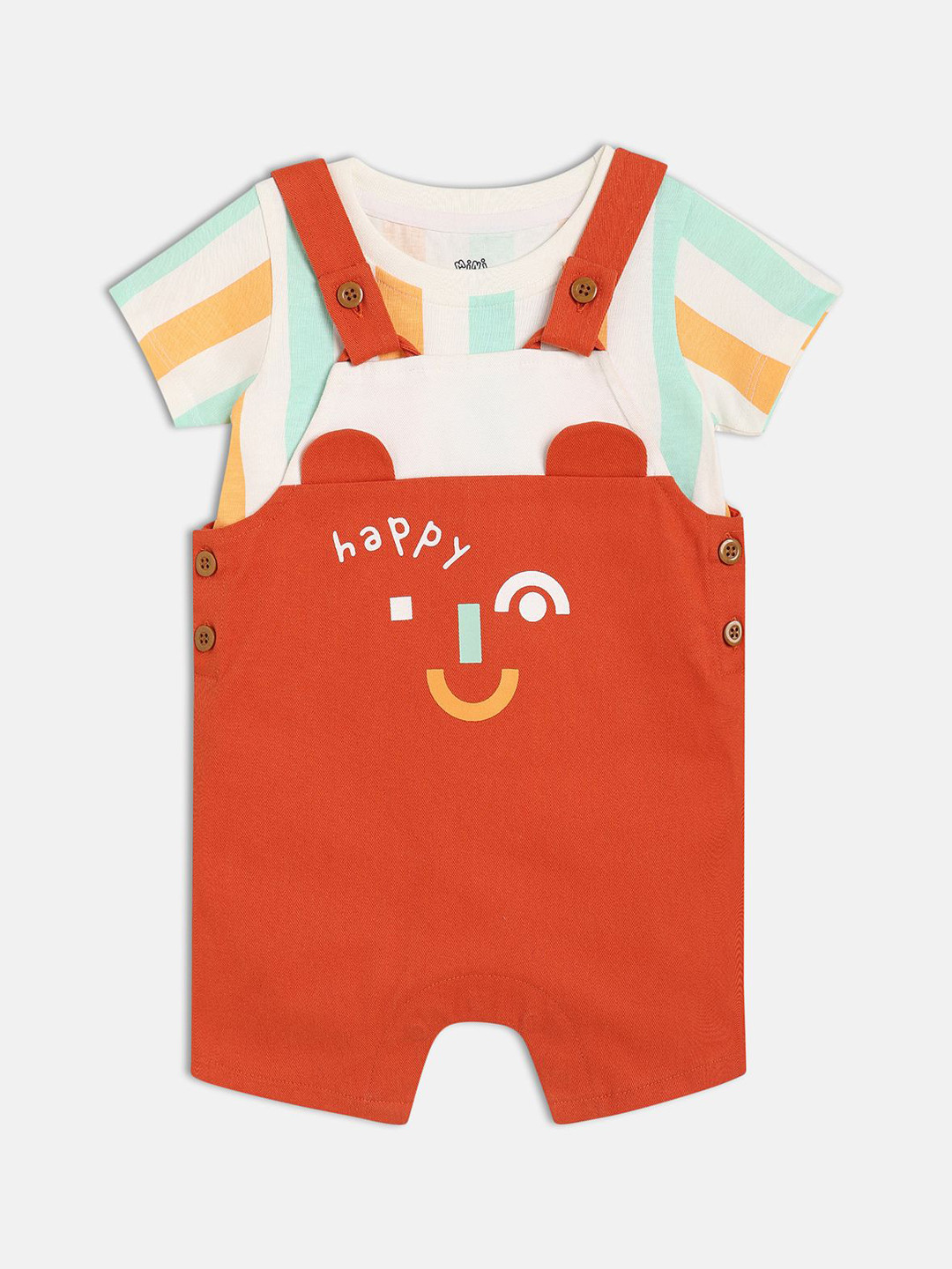 

MINI KLUB Boys Striped Pure Cotton Dungarees With T-Shirt, White