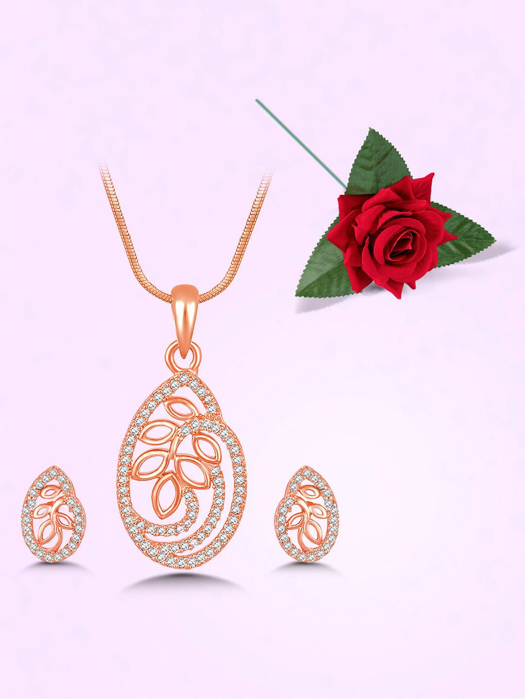 

Peora Rose Gold-Plated Cubic Zirconia Studded Jewellery Set