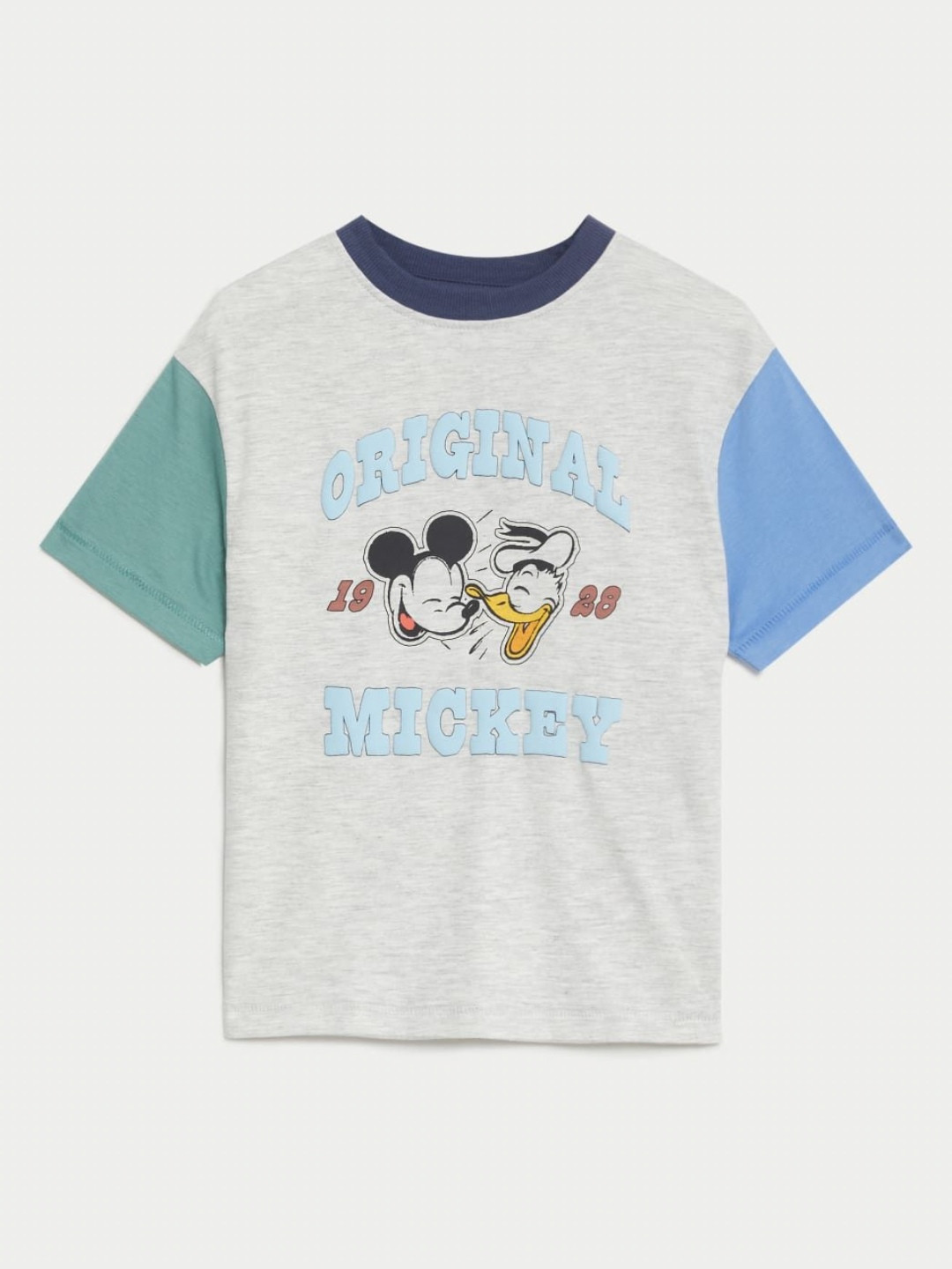 

Marks & Spencer Boys Mickey Mouse Graphic Printed Round Neck Cotton T-shirt, Blue
