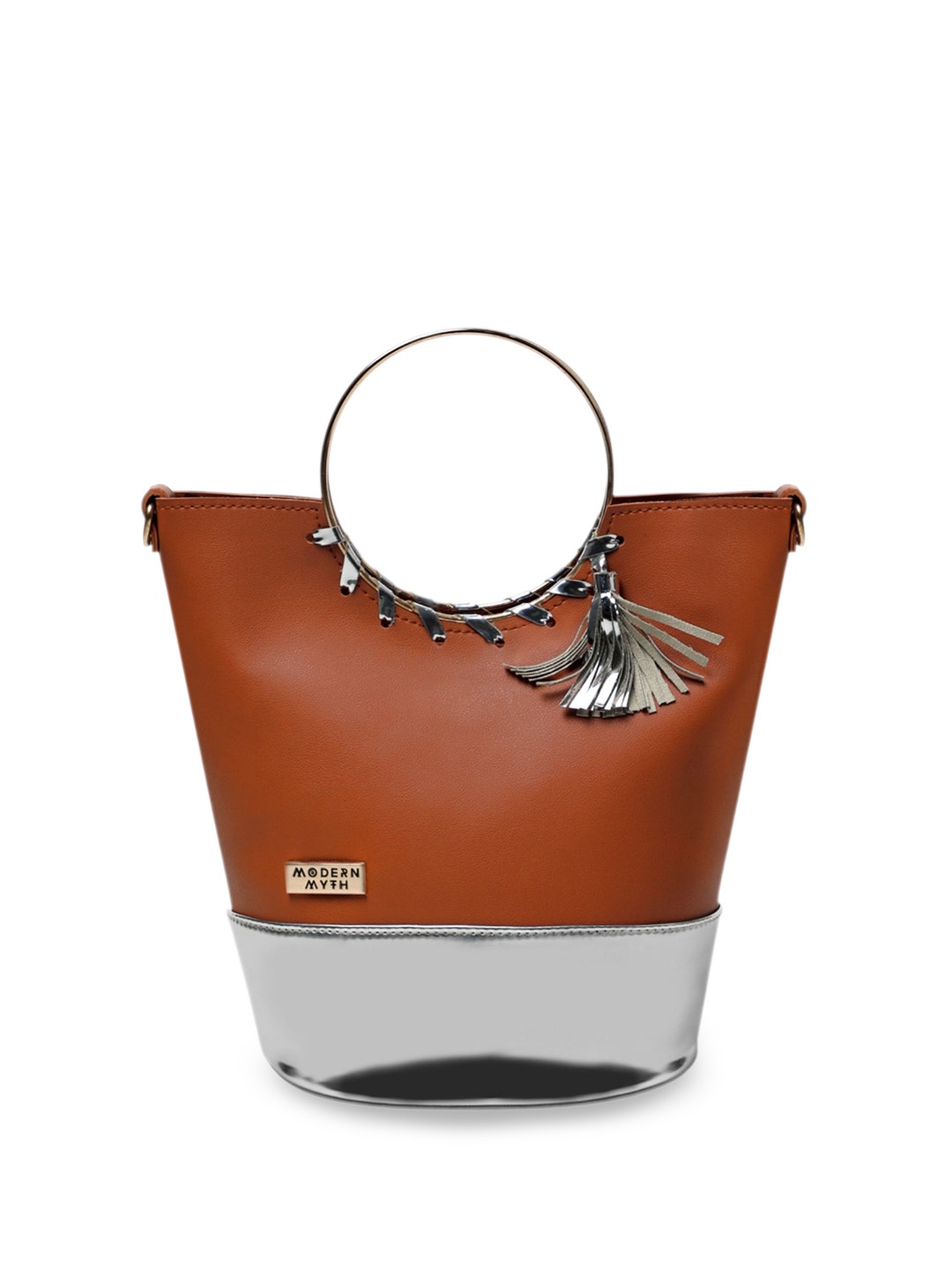 

MODERN MYTH Women Colourblocked Bucket Leather Handheld Bag, Brown