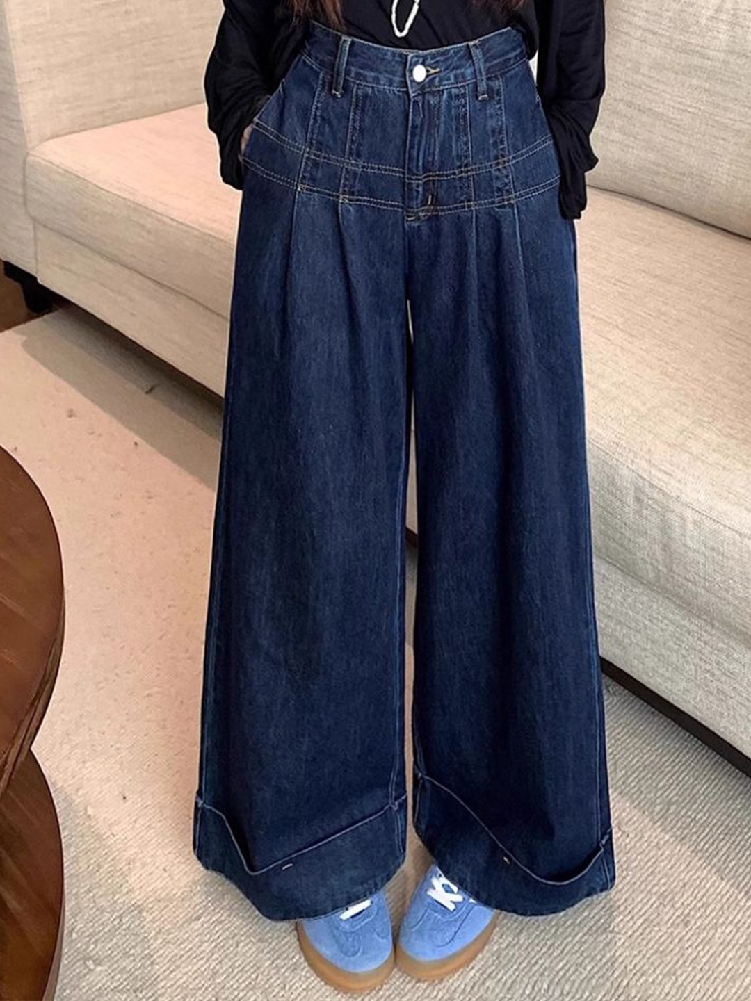 

StyleCast Women Mid-Rise Wide Leg Clean Look Cotton Jeans, Blue