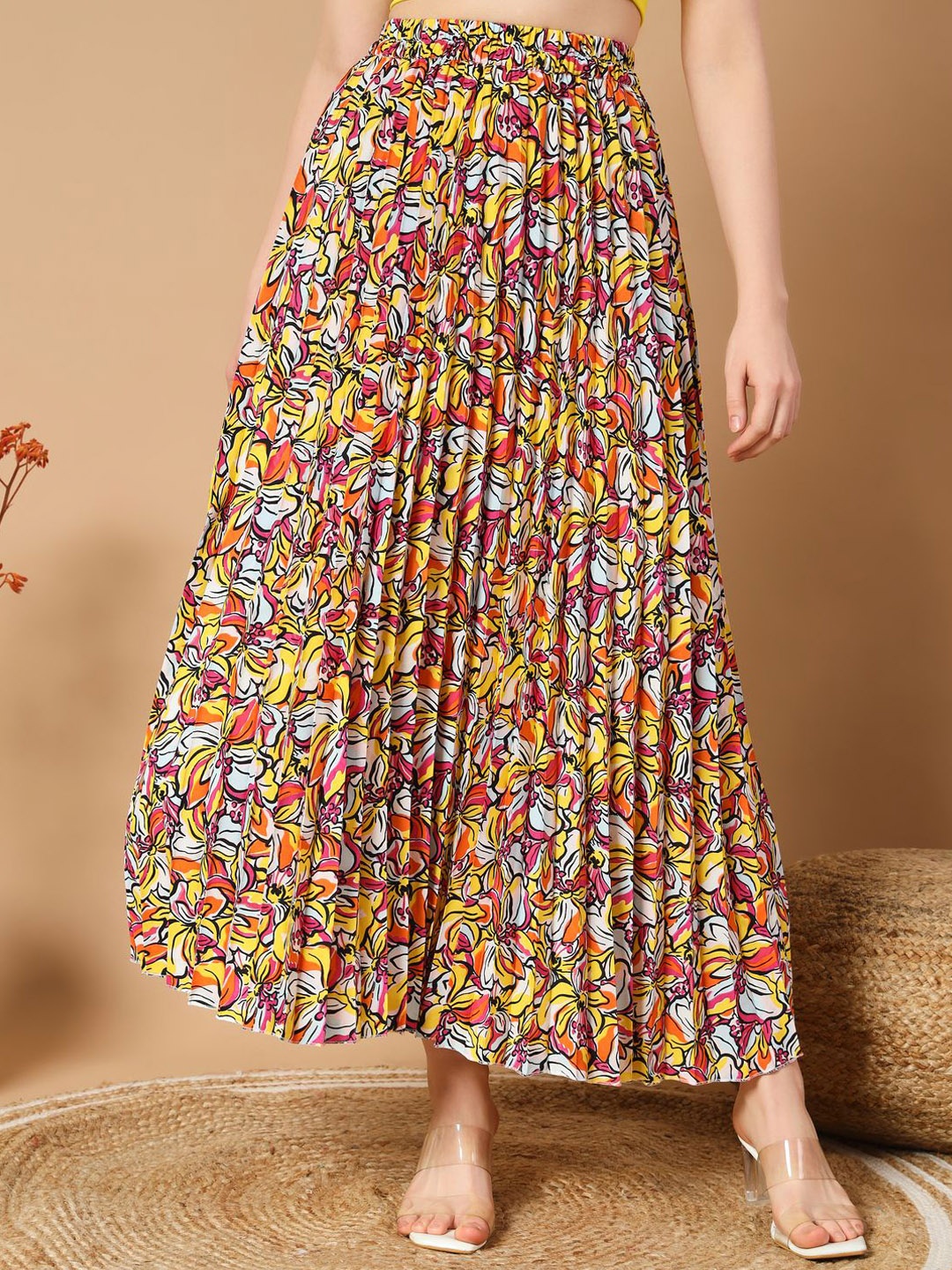 

ZWERLON Women Floral Printed A-Line Maxi Skirt, Yellow
