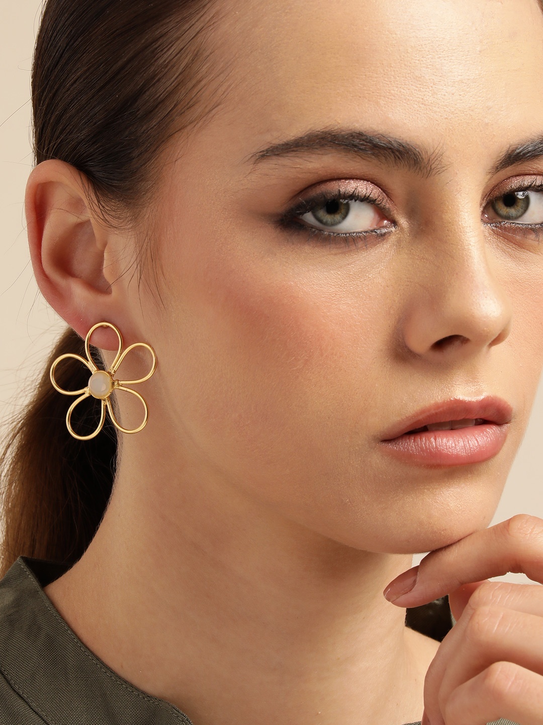 

Anouk Gold Plated Beaded Floral Drop Earrings, White