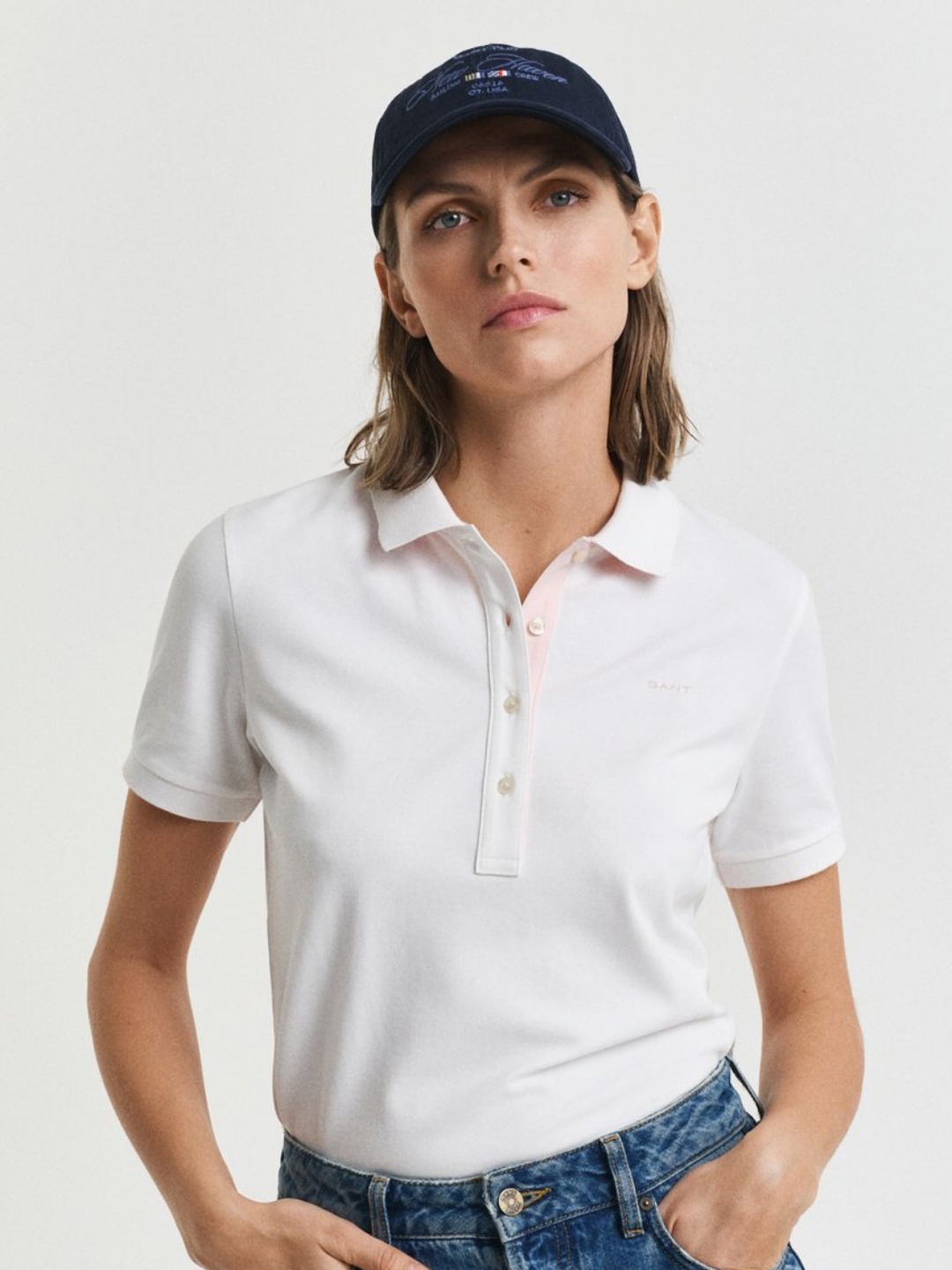 

GANT Women Solid Polo Collar Pique Cotton T-shirt, White