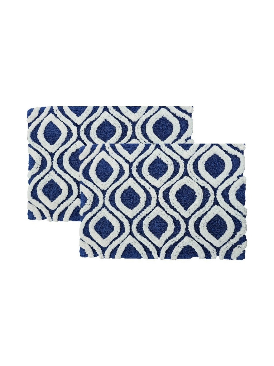 

Aura 2-Pcs Purple & White Self-Designed 1800 GSM Cotton Anti Skid Bath Rugs, Navy blue