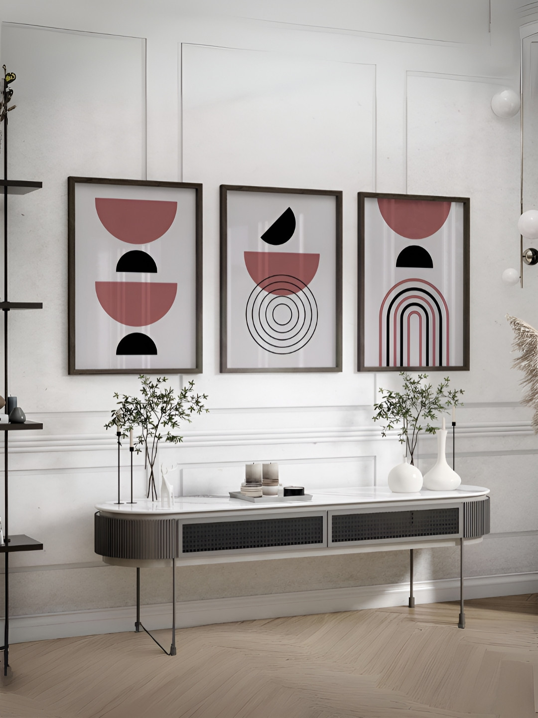 

Rustic Charm Brown & Black 3 Pieces Midcentury Halfmoon Geometric Printed Framed Wall Art
