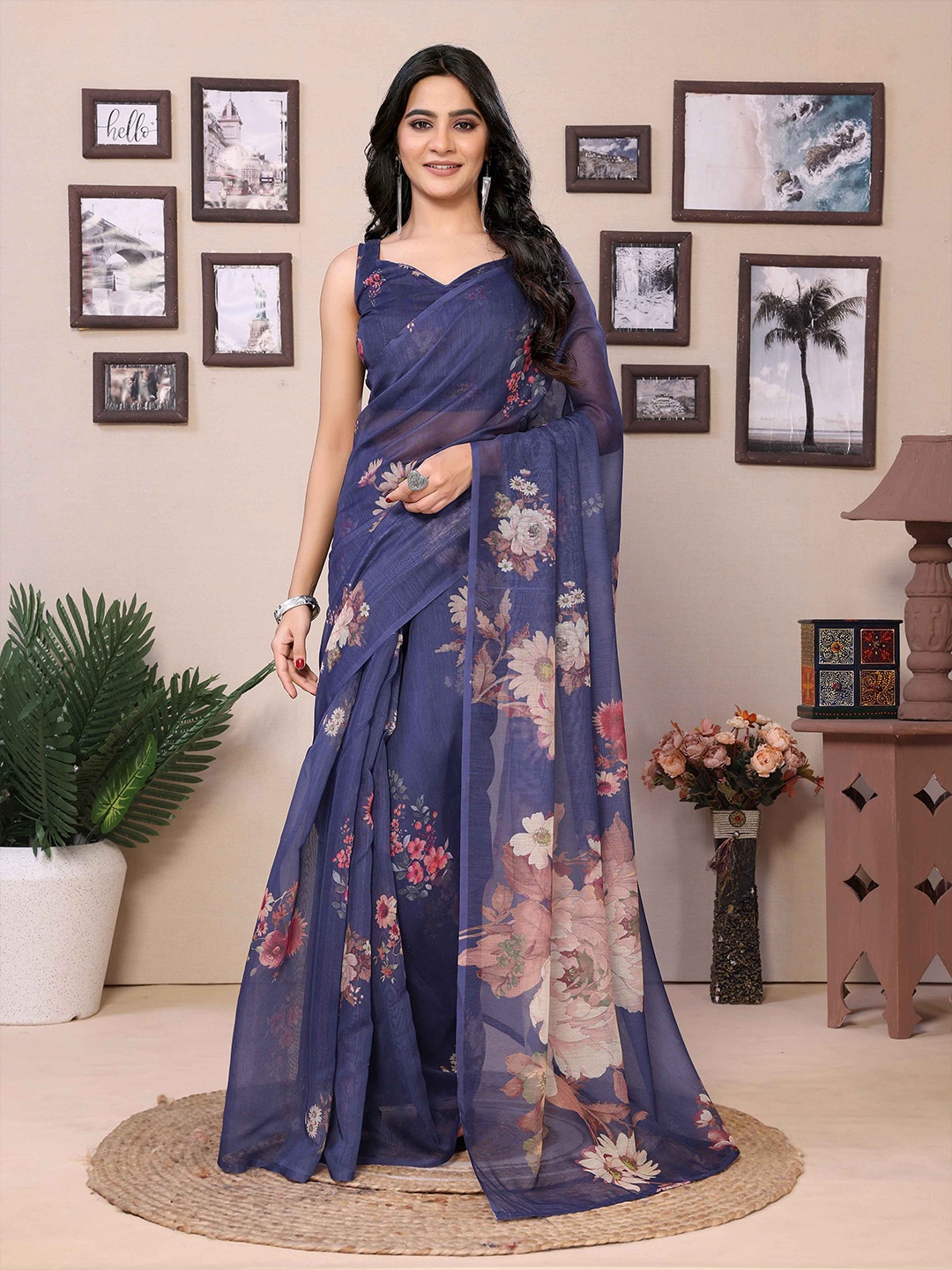 

Rhey Floral Pure Cotton Saree, Purple