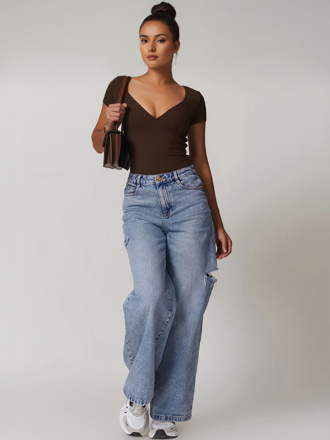 

StyleCast V Neck Short Sleeve Bodysuit, Brown