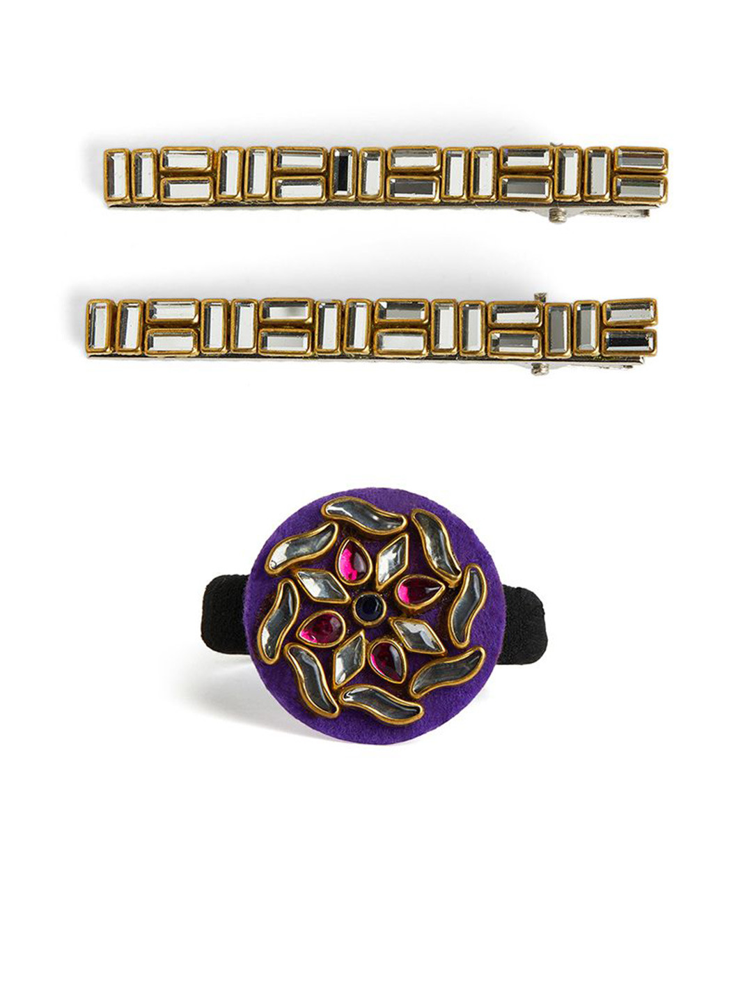 

RIBBON CANDY Girls Set of Embellished Rubber Band and Alligator Clips, Multi