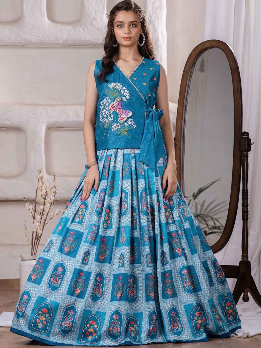 

Lagorii Girls Embroidered Ready to Wear Lehenga & Choli, Blue