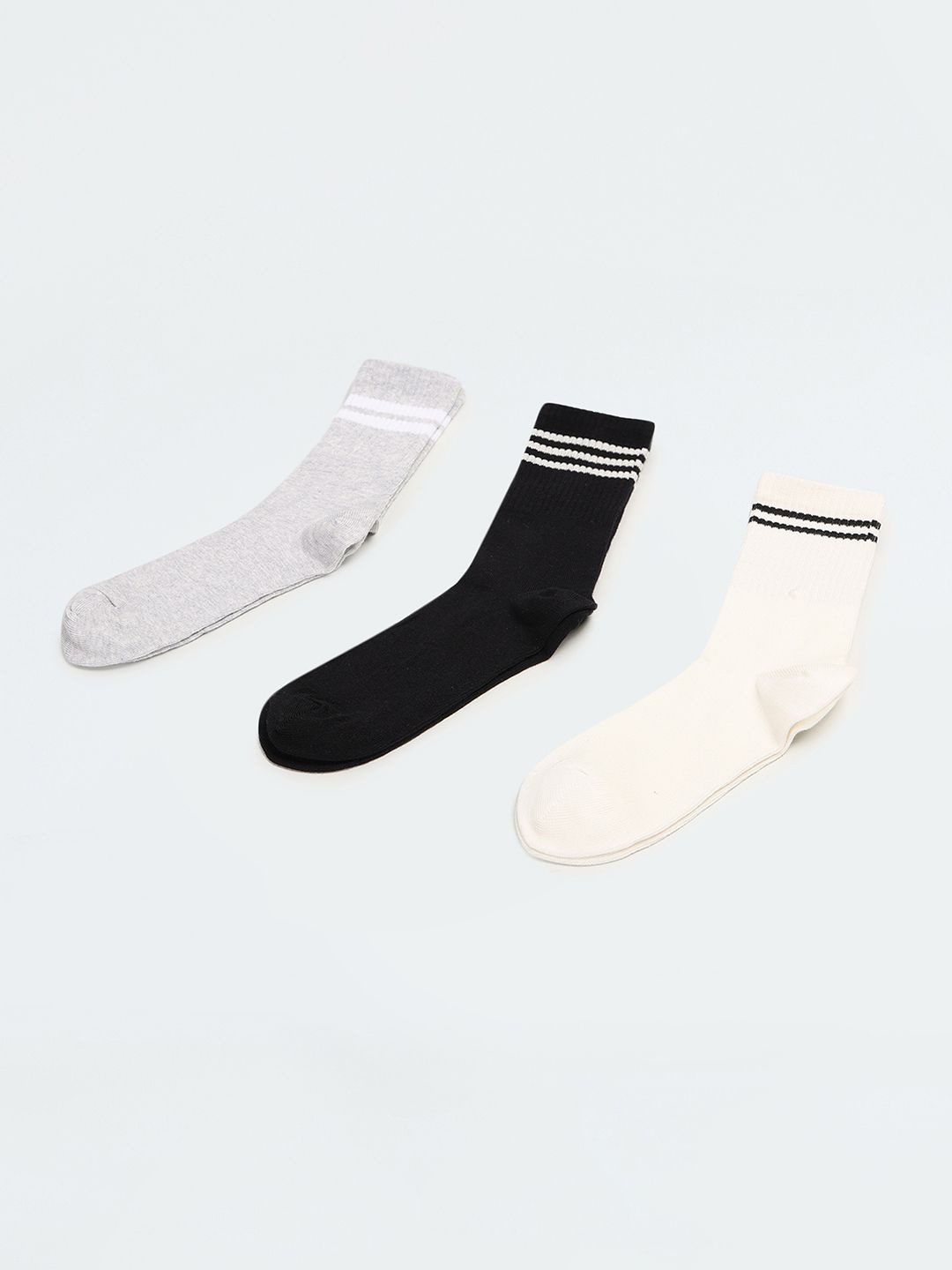 

max Women Pack Of 3 Striped Calf Length Socks, White