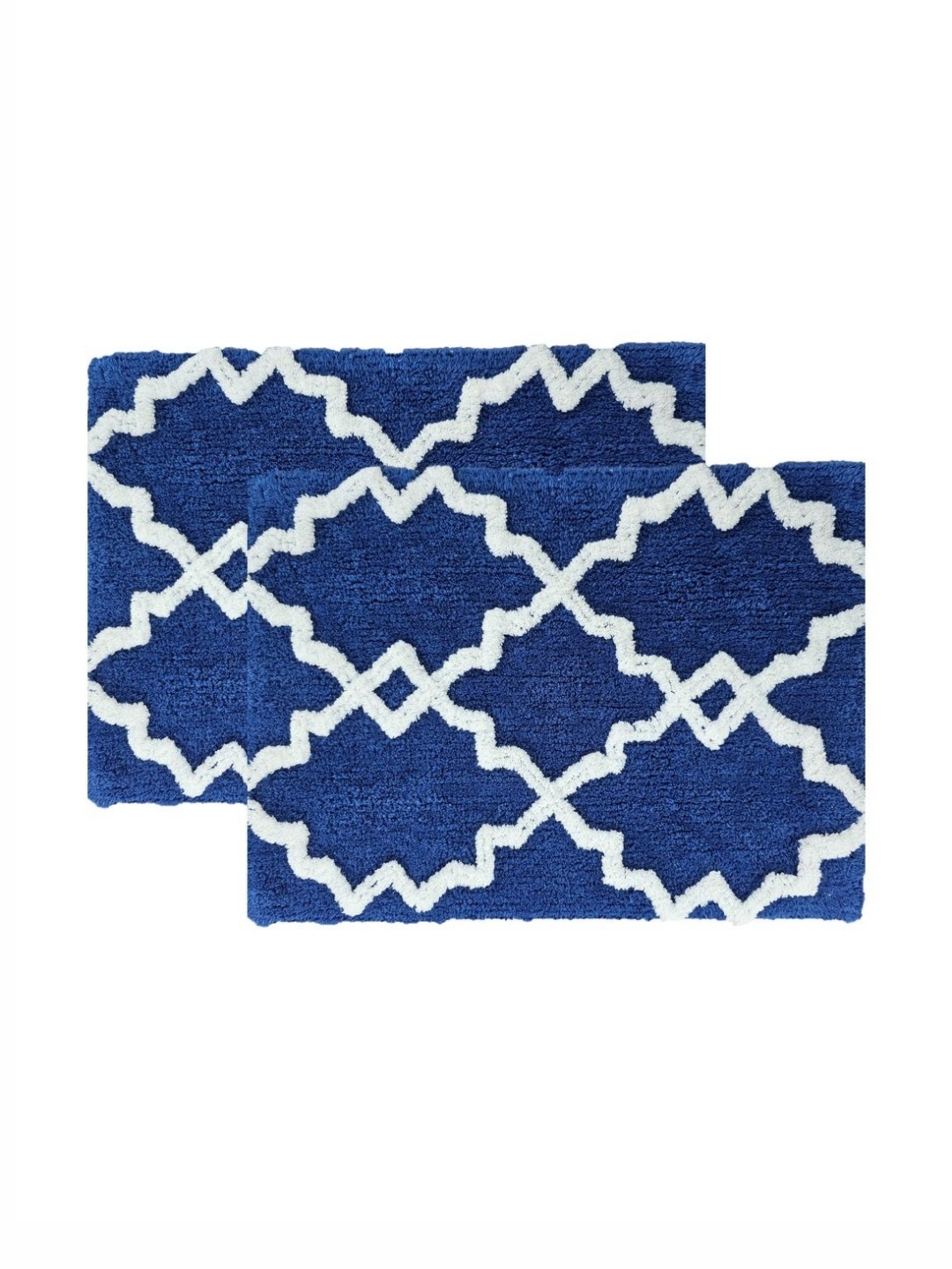 

Aura 2Pc Blue & White Cotton Self-Designed 1800 GSM Cotton Bath Rugs, Navy blue