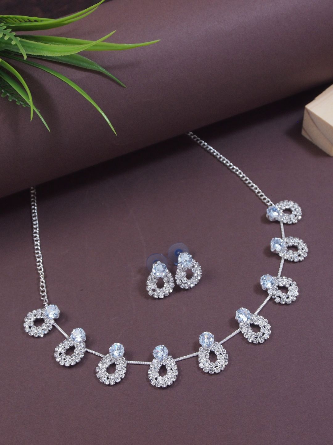 

I Jewels Silver-Plated Artificial Stones-Studded Jewellery Set