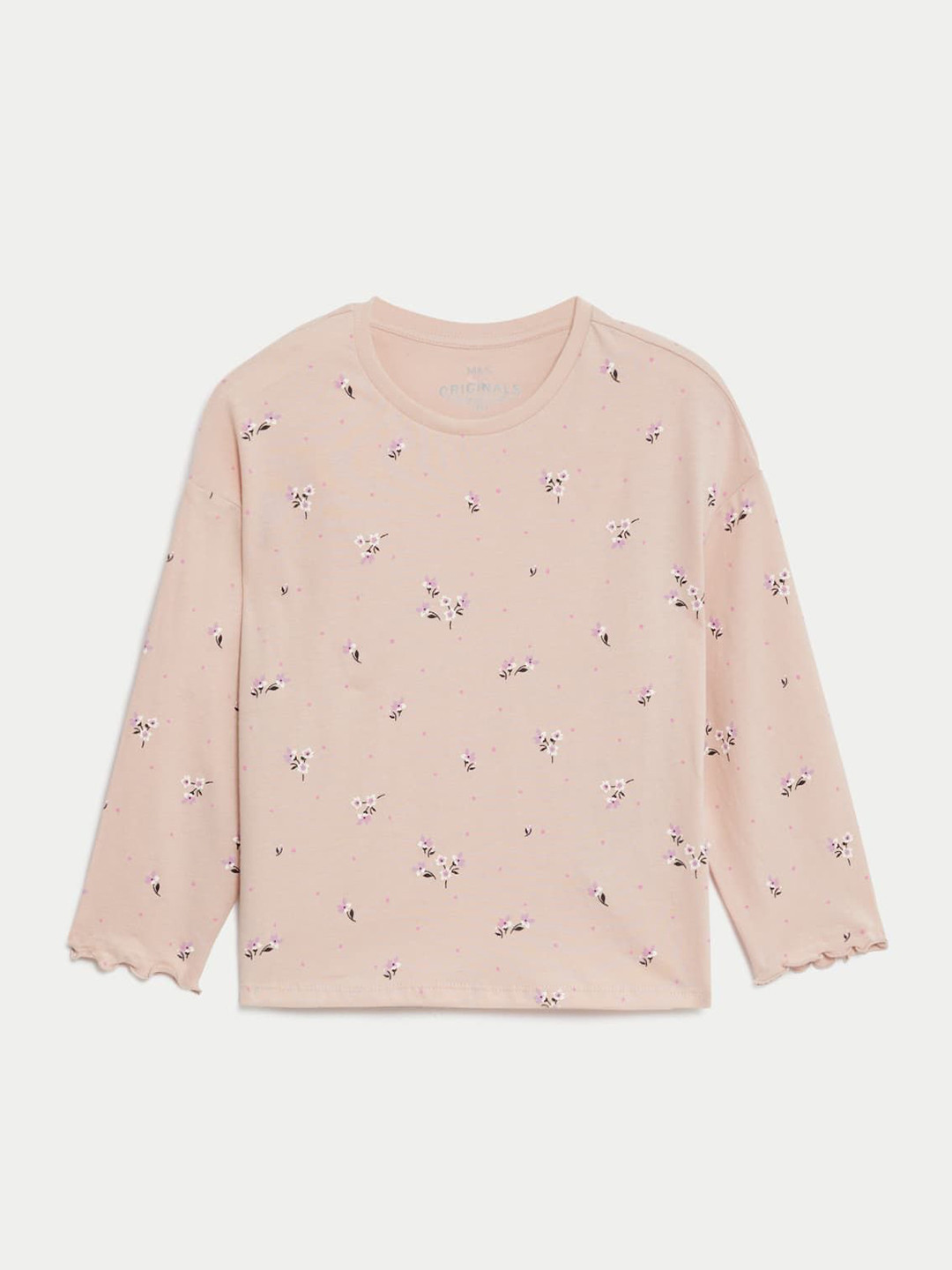 

Marks & Spencer Girls Floral Printed Round Neck Cotton Top, Peach
