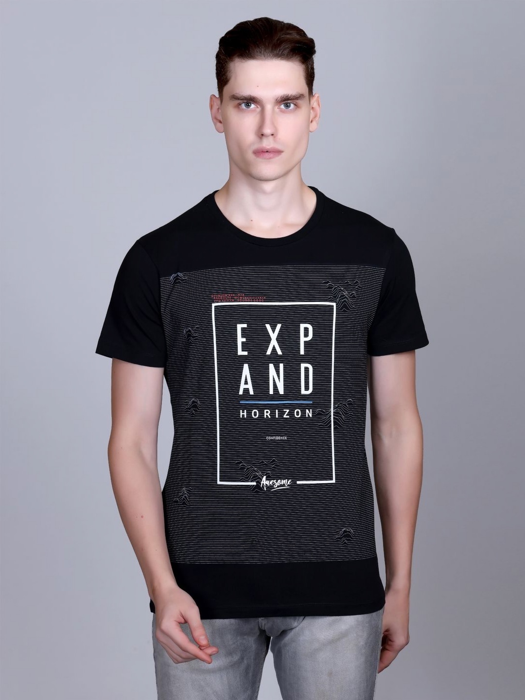 

CONFIDENCE Men Typography Printed Round Neck Cotton Slim Fit T-shirt, Black