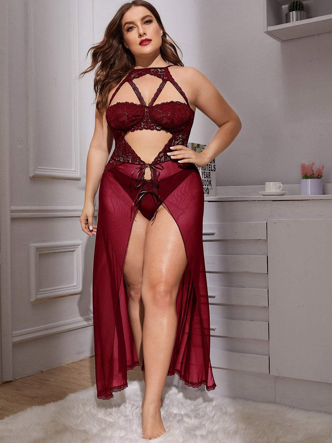 

Xivir Halter Neck Baby Dolls, Maroon