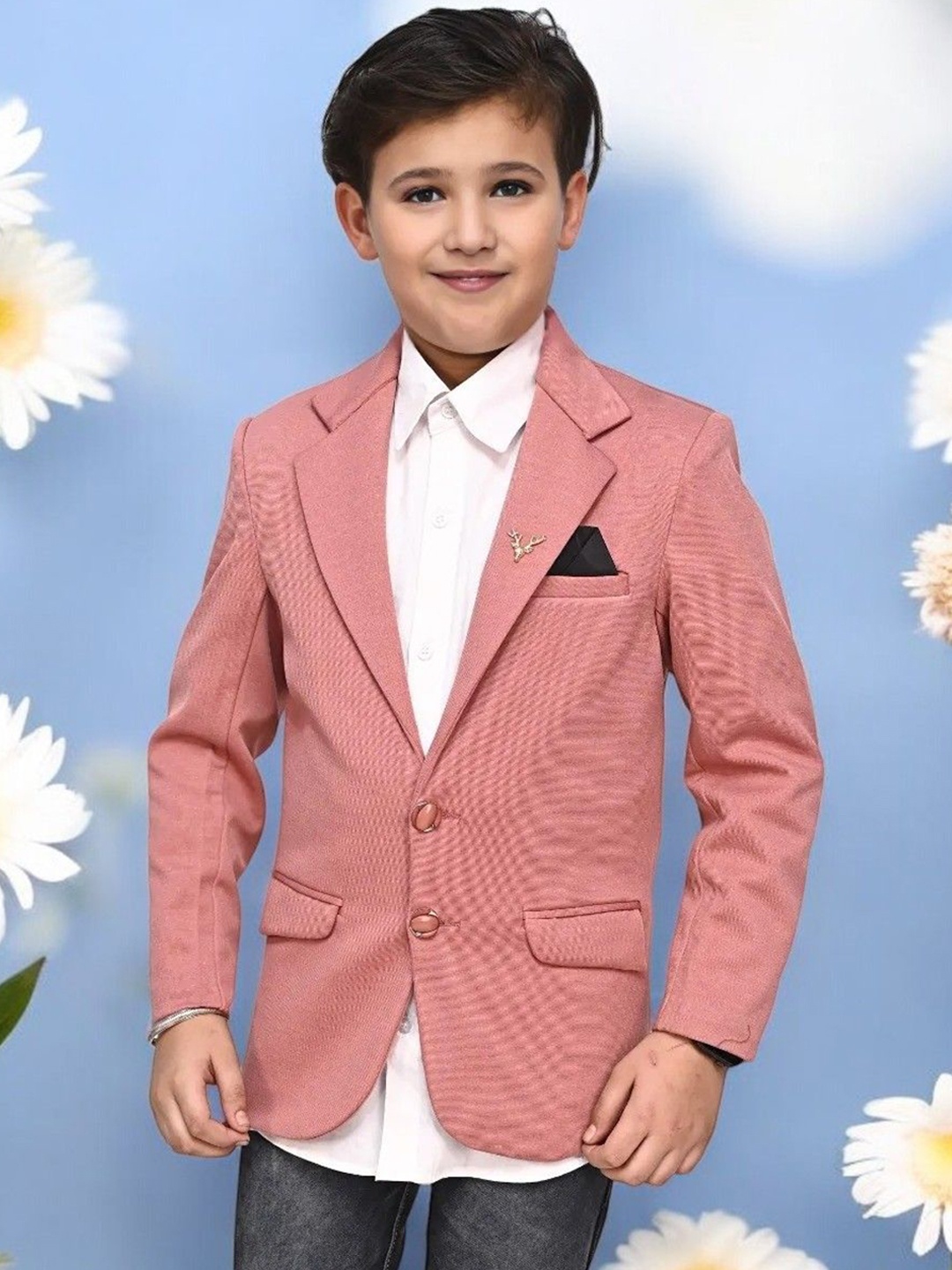 

Qitty Boys Notched Lapel Single Breasted Party Blazer With Shirt, Peach
