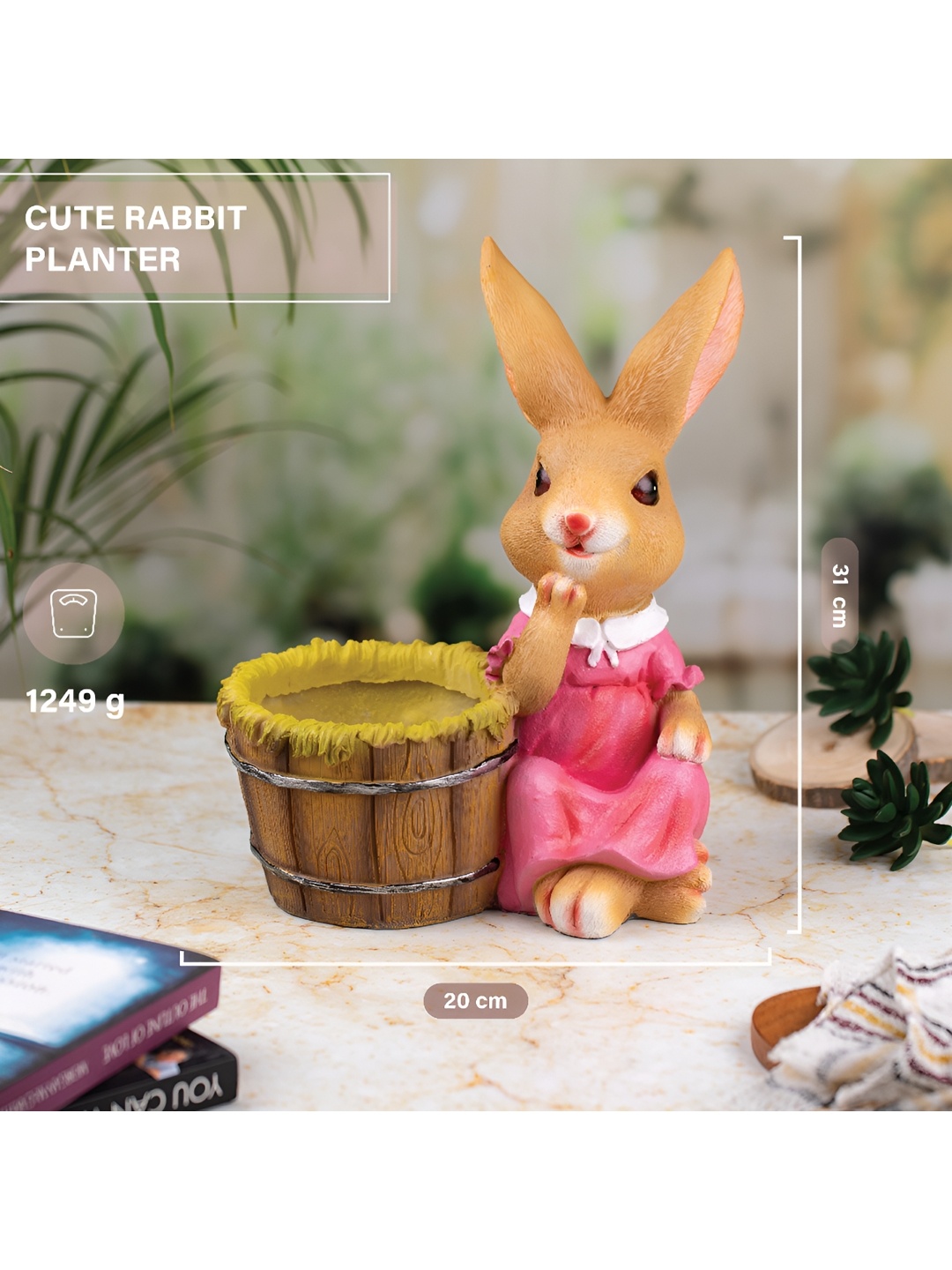 

TYOOHAR Pink & Yellow Wooden Rabbit Shaped Indoor Pot Planter