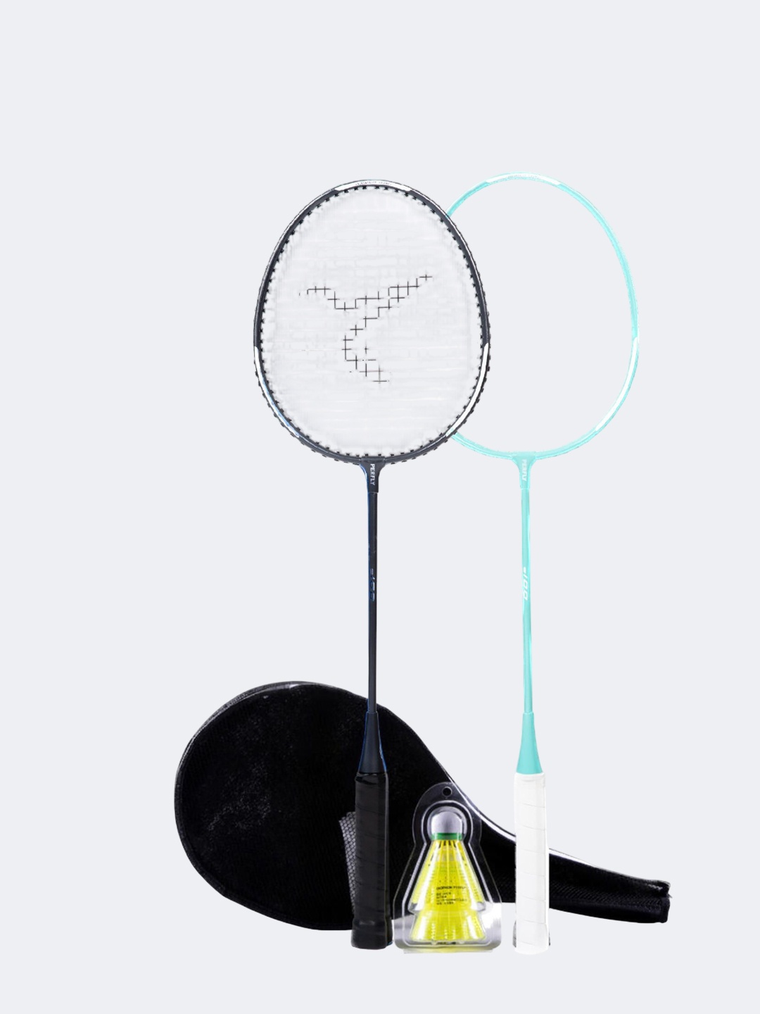 

PERFLY By Decathlon Pack Of 2 Printed Aluminum Badminton Racquets, Black