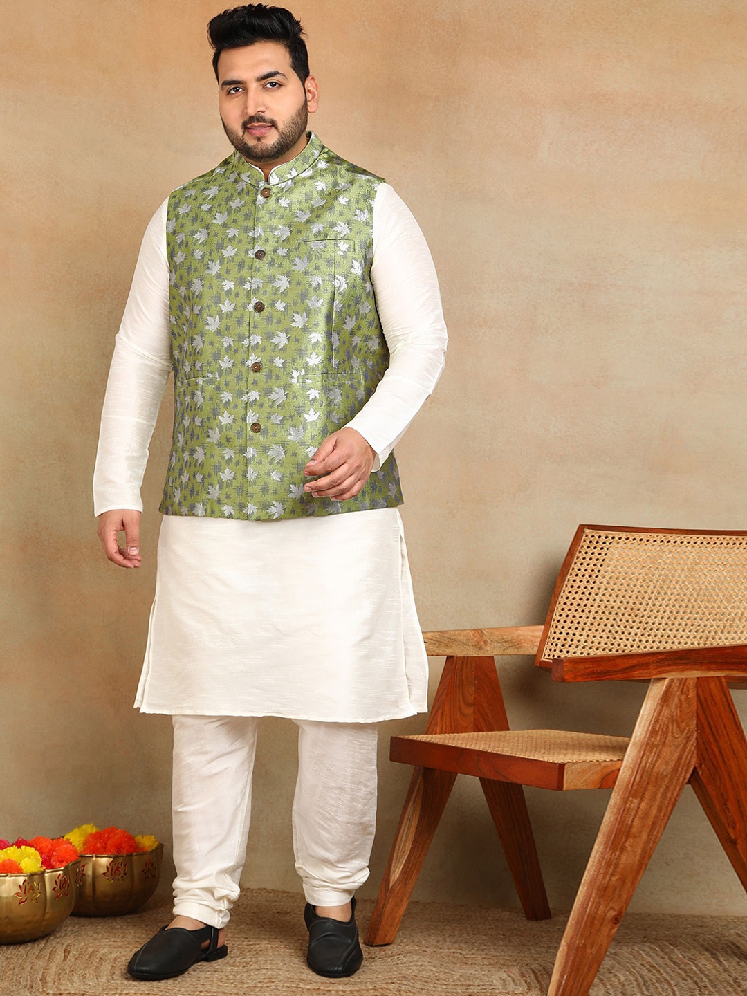

Sztori Woven-Design Nehru Jacket, Green