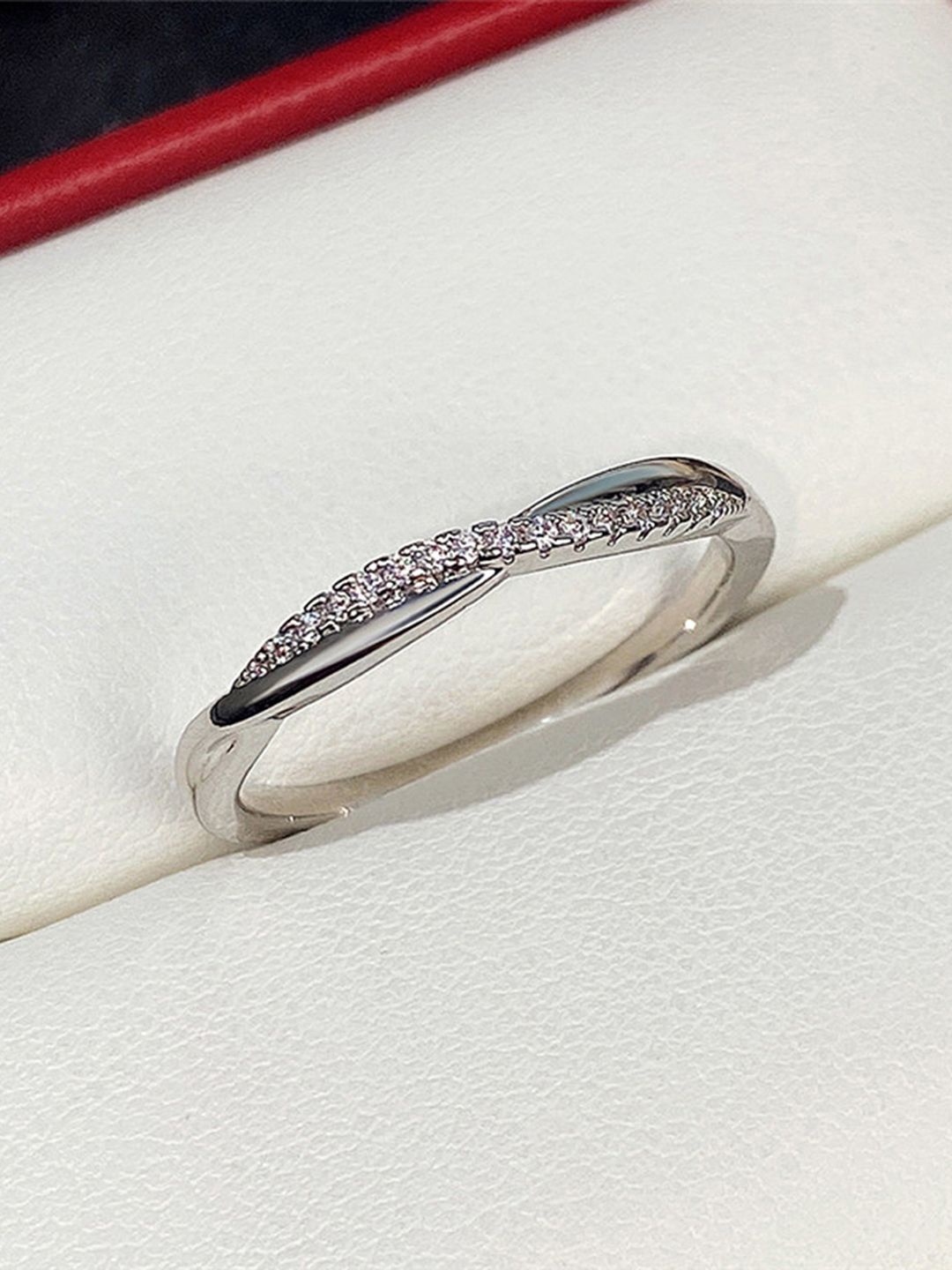 

Peora Silver-Plated American Diamonds Studded Finger Ring With Gift Box