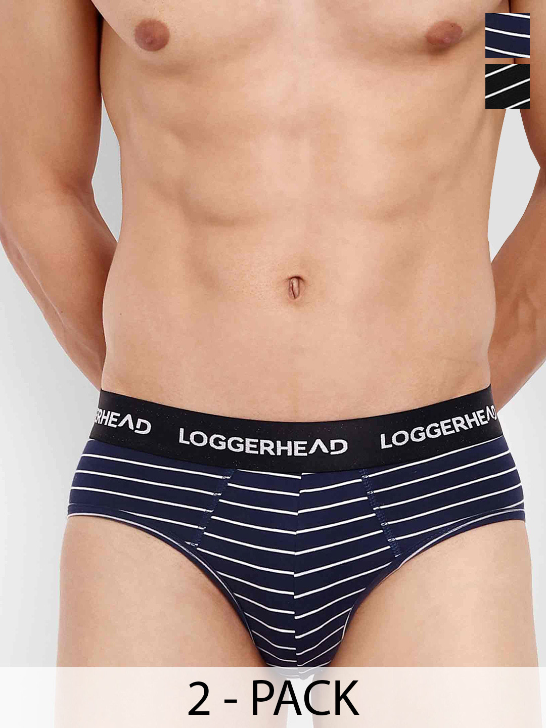 

LOGGERHEAD Pack Of 2 Striped Mid Rise Briefs - LHYB011-NAVY-BLACK-NAVY-BLACK