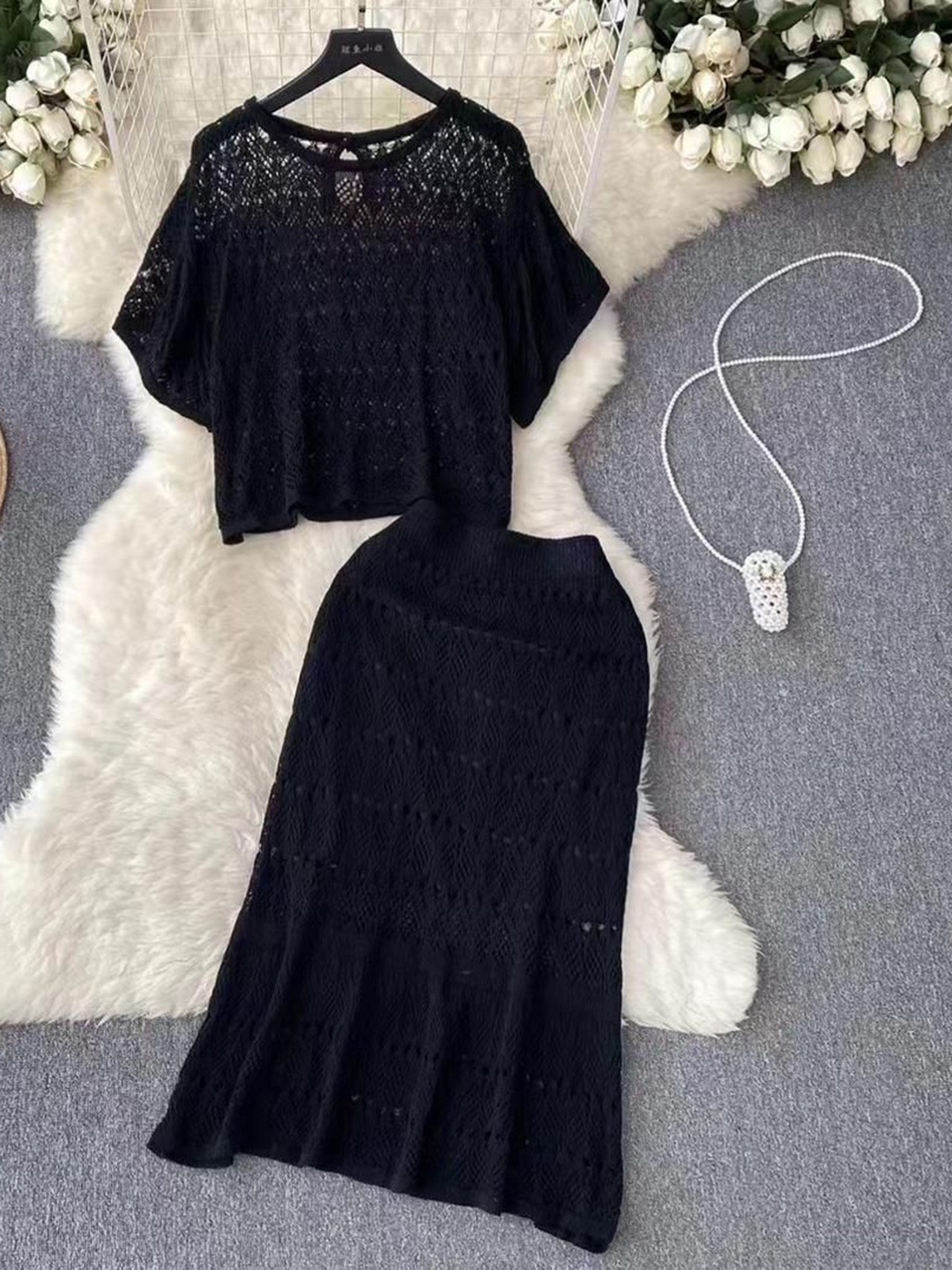 

Alamode By Akanksha Black Winona Crochet Co-Ord Set