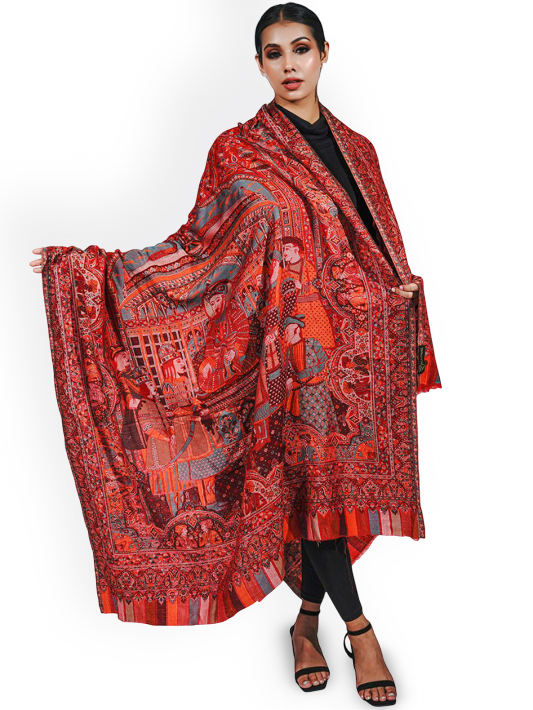 

PASHMAL INDIA PRIVATE LIMITED Graphic Printed Woollen Shawl, Red