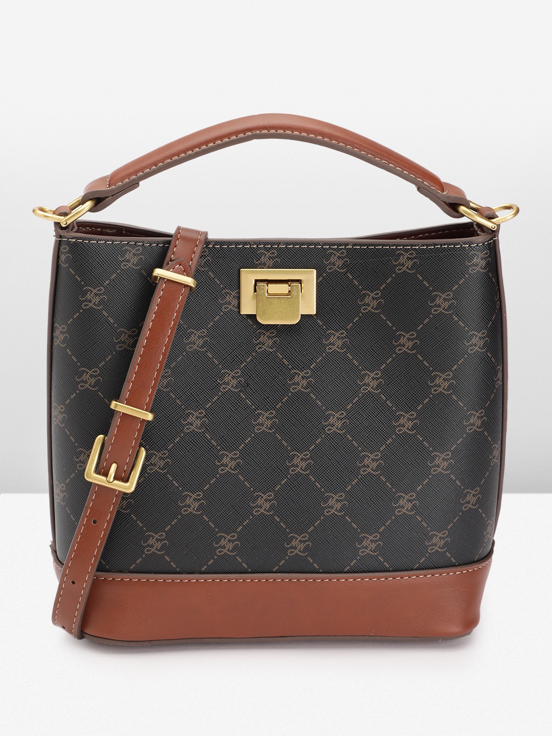 

MANGO Printed PU Structured Handheld Bag, Black