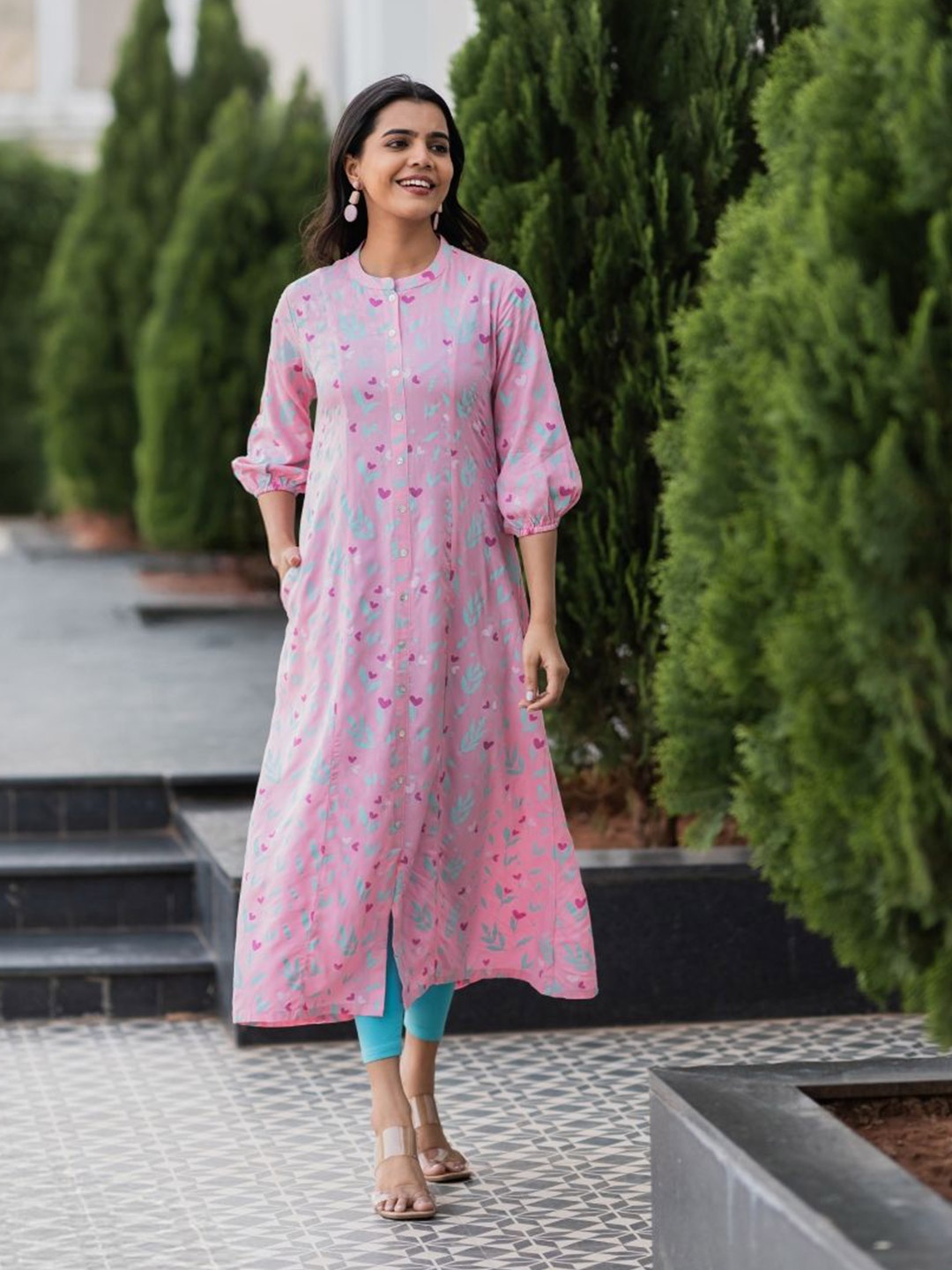 

HAY Geometric Printed A Line Kurta, Pink