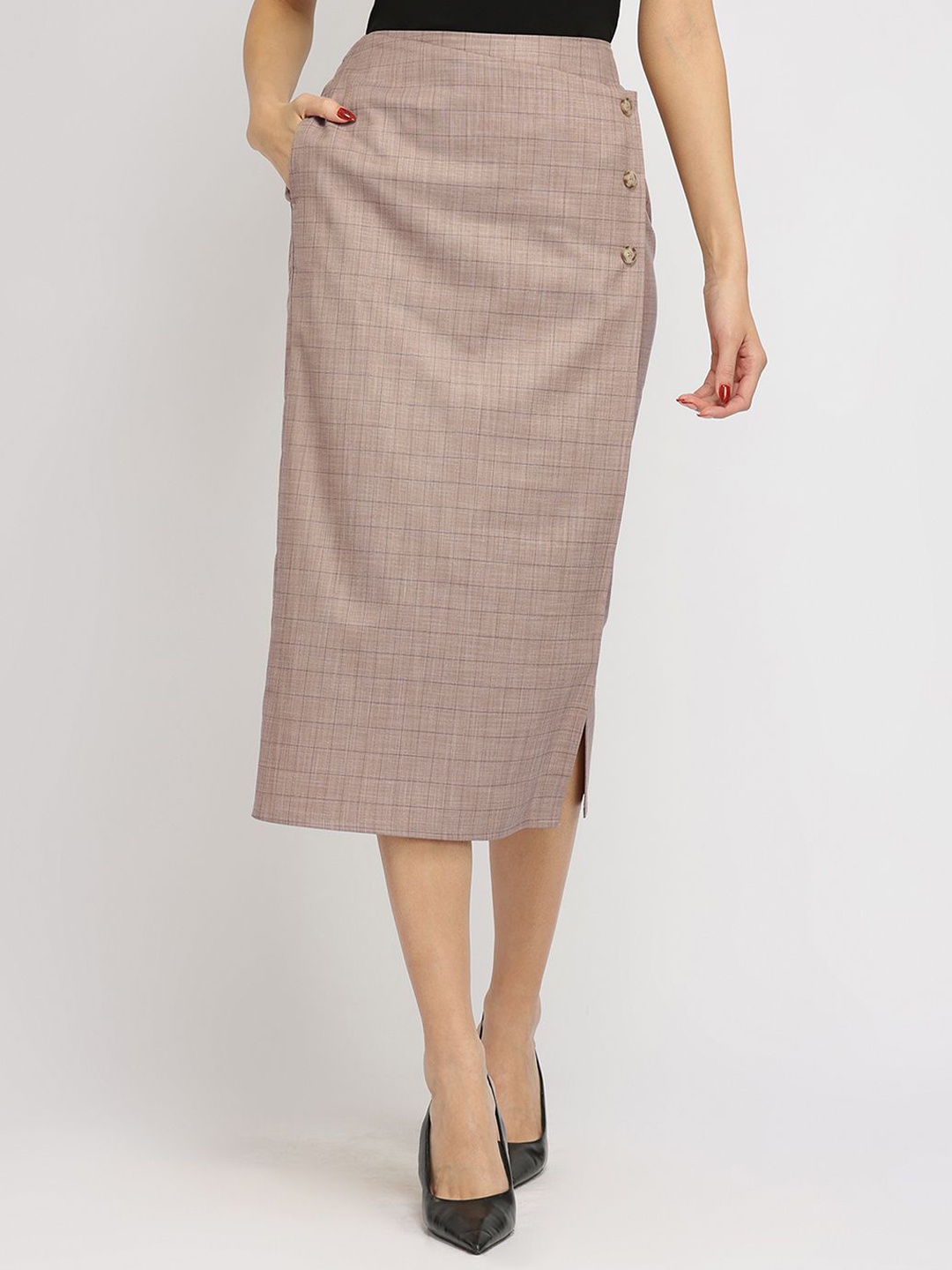 

FableStreet Women Straight Fit Skirt Brown