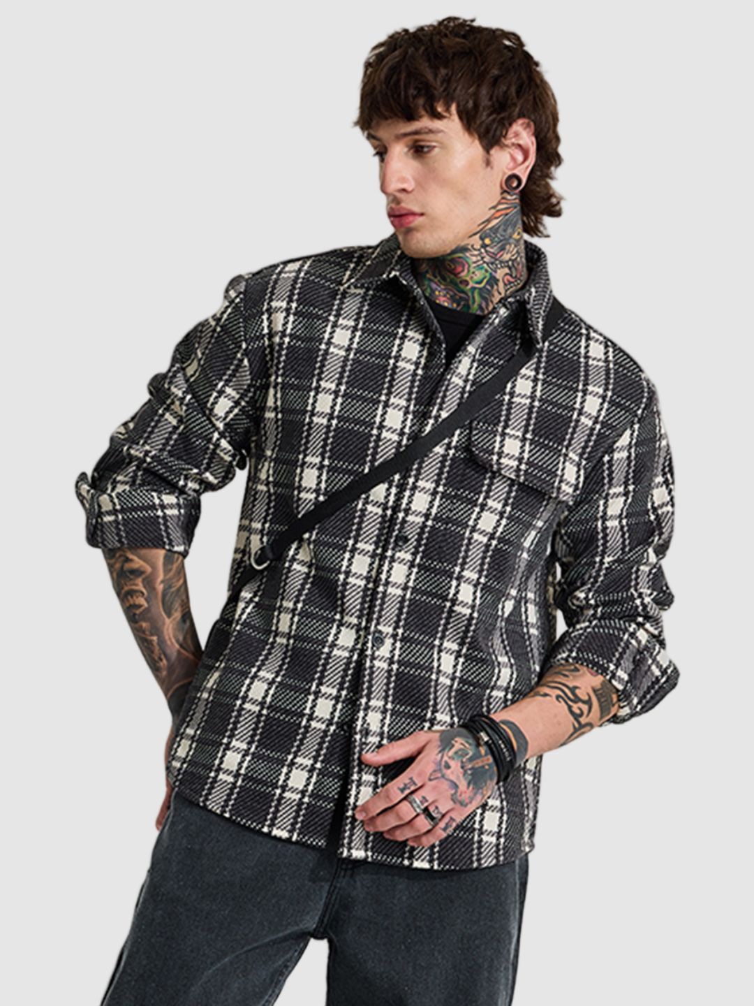 

Snitch Men Checked Tailored Jacket, Charcoal