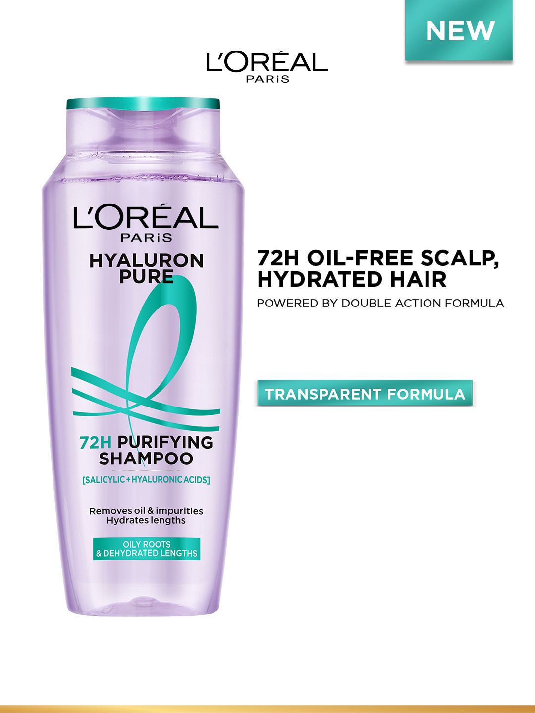 

LOreal Paris Hyaluron Pure 72H Purifying Shampoo for Oily Scalp - Dry Hair - 200ml, Lavender
