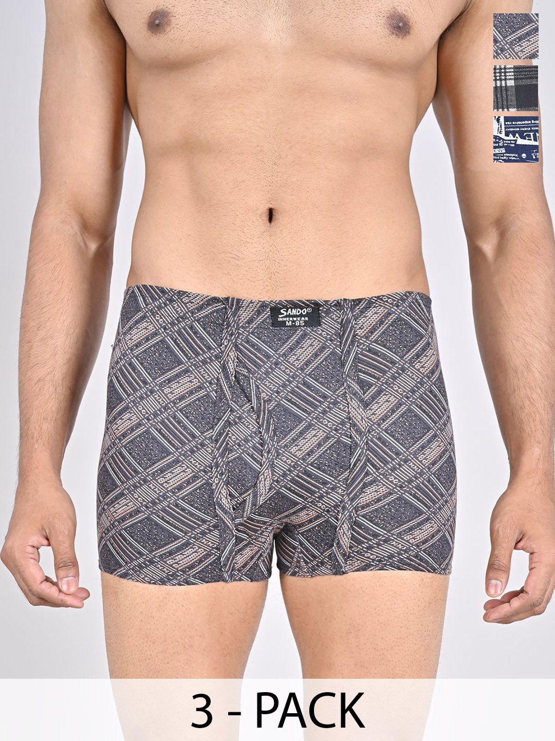 

SANDO Pack Of 3 Printed Cotton Trunks GENIUS-05-06-07, Navy blue