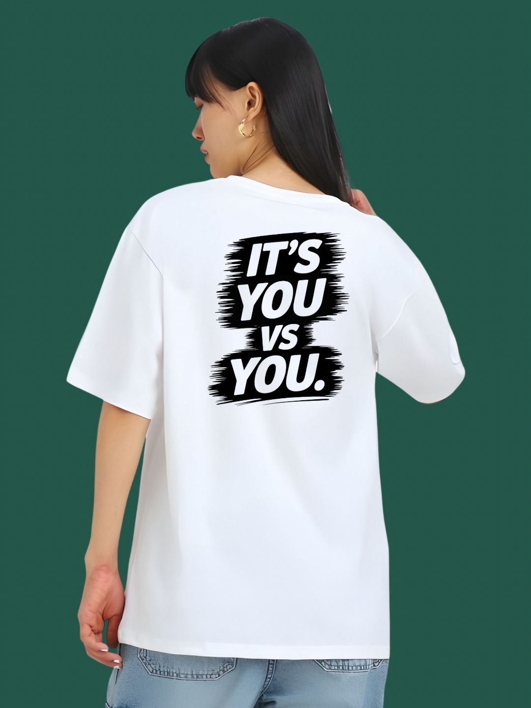 

DressBerry Women Typography Printed Round Neck Cotton Oversized T-shirt, White