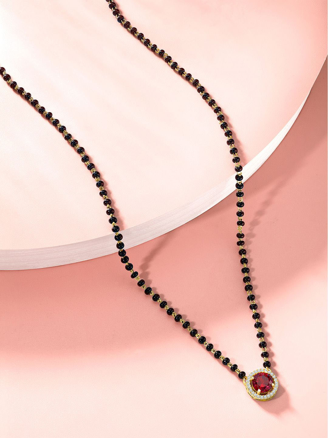 

Peora Gold-Plated CZ Studded Mangalsutra With Red Rose