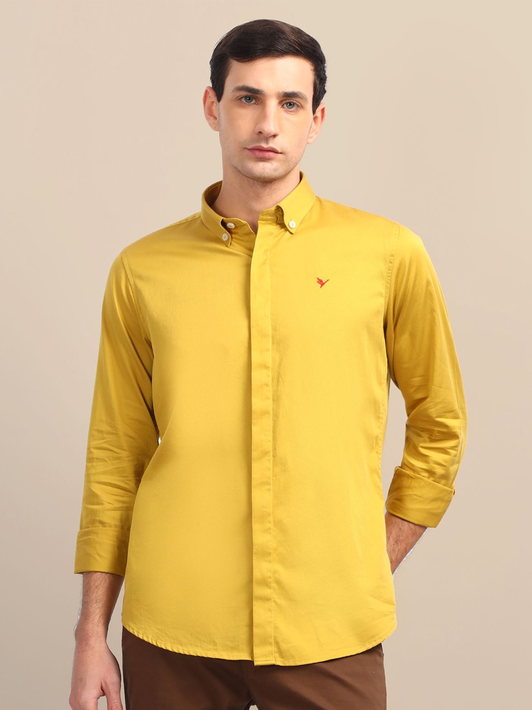 

AMSWAN Men Opaque Casual Shirt, Yellow