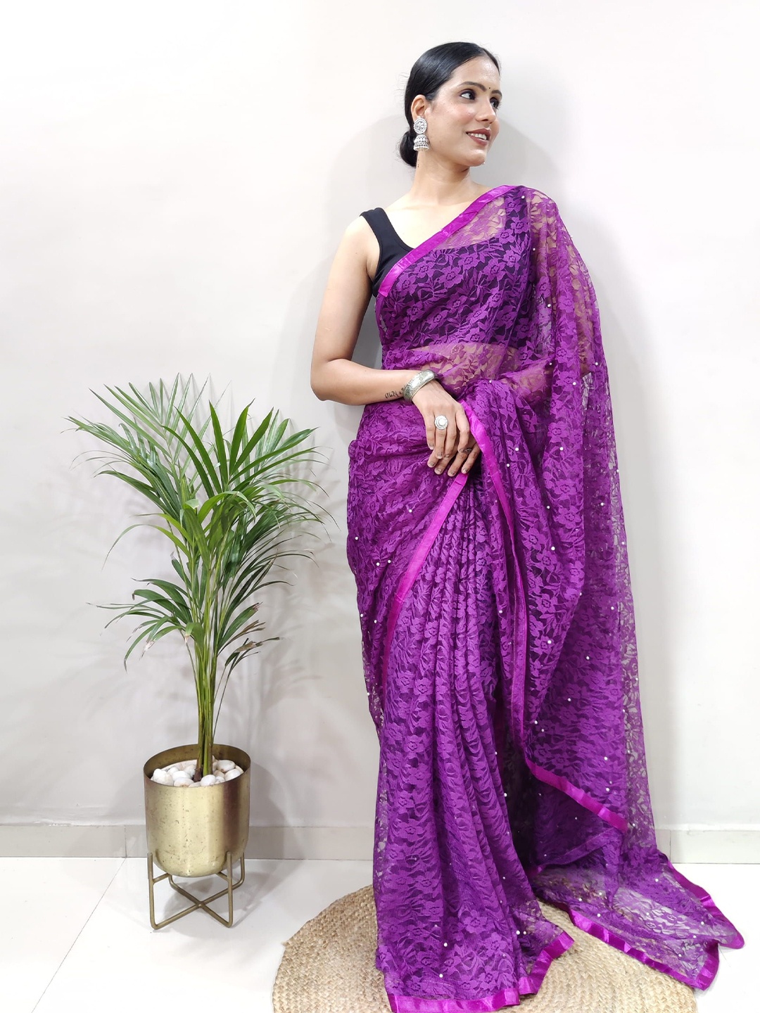 

KALINI Woven Design Brasso Banarasi Saree, Purple
