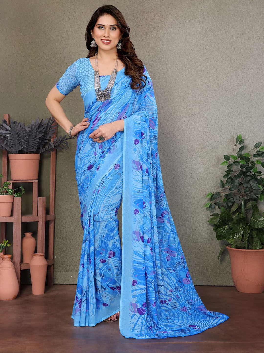 

Moda Rapido Ethnic Motifs Poly Georgette Saree, Blue