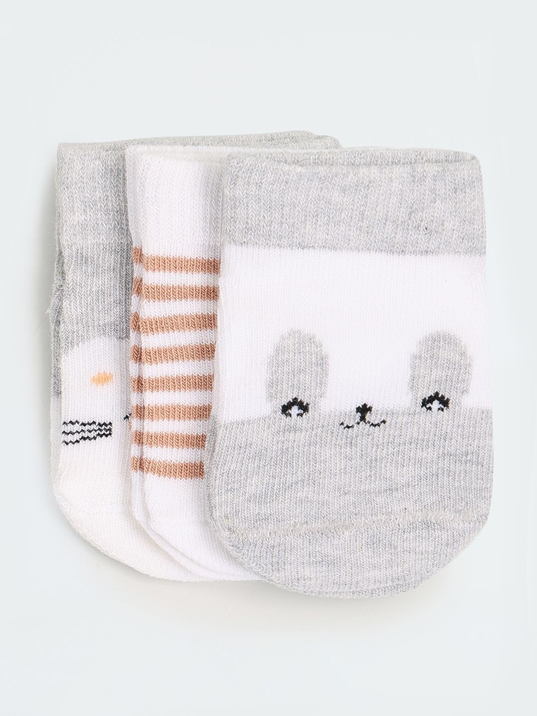 

max Girls Pack Of 3 Patterned Ankle Length Socks, Grey