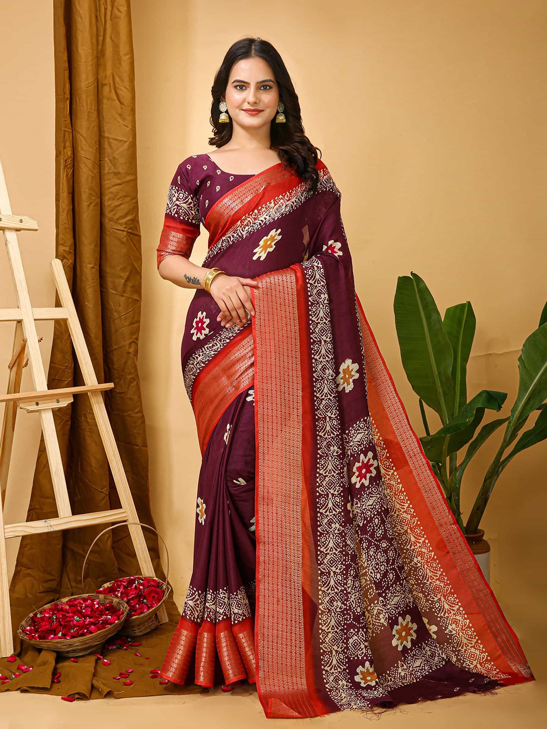 

KALINI Floral Zari Art Silk Banarasi Saree, Purple