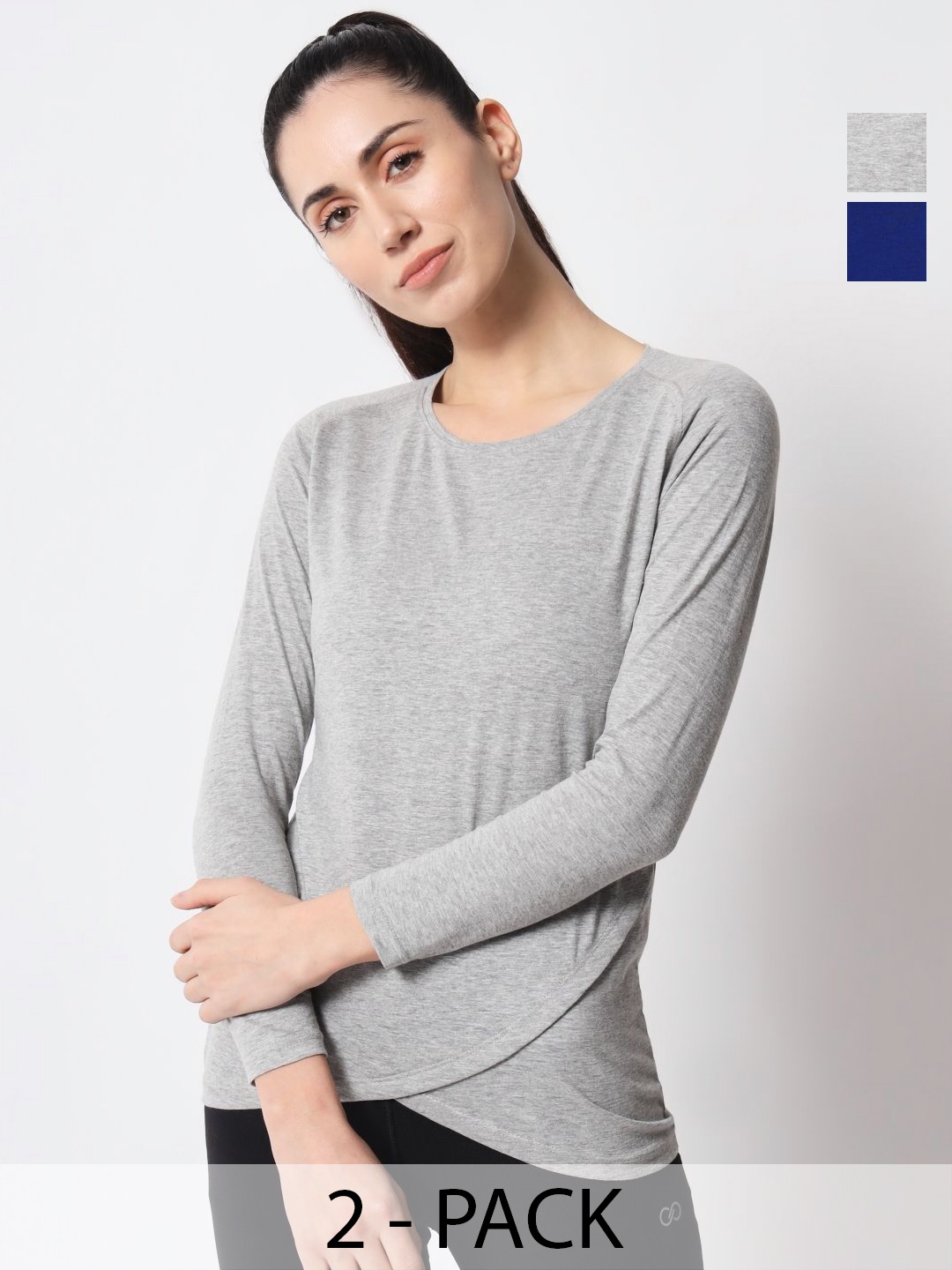

appulse Women Pack Of 2 Solid Round Neck Cotton Slim Fit T-shirts, Grey