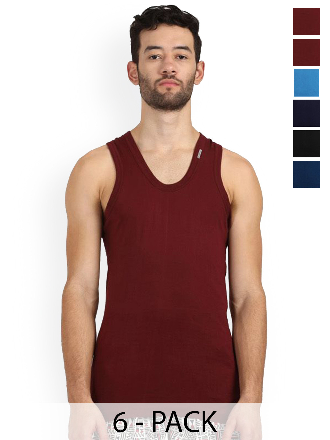 

Rupa Set Of 6 Cotton Undershirt Vests Frontline-Color-Asst-RN-6-95, Brown