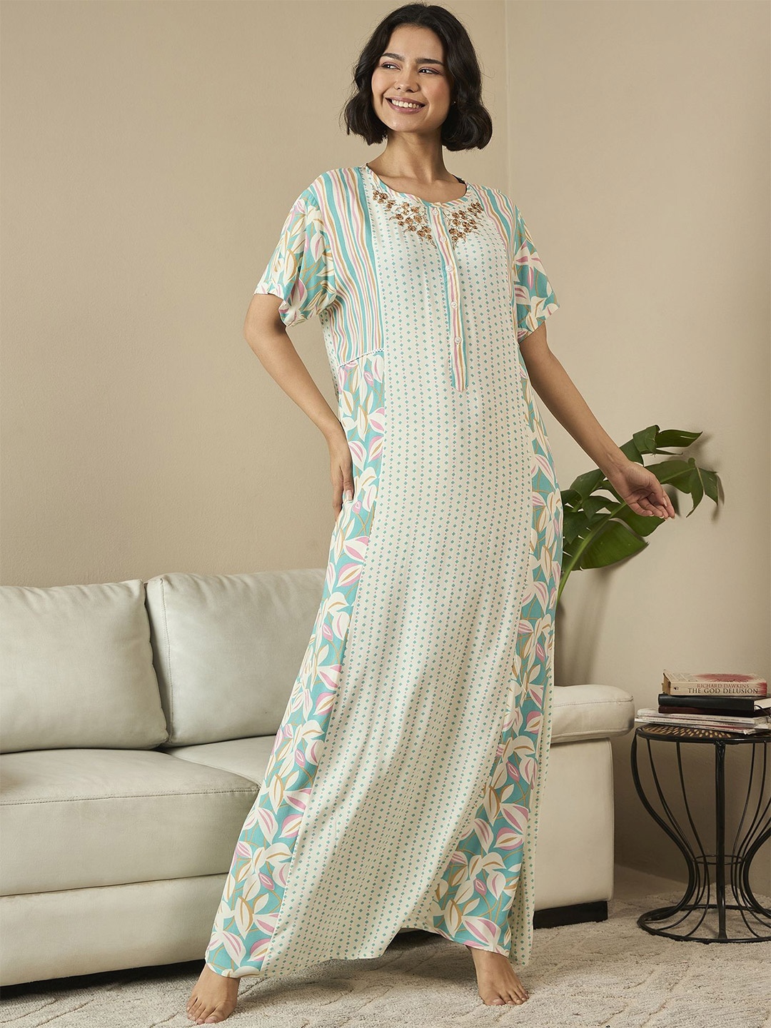 

July Printed Maxi Nightdress, White