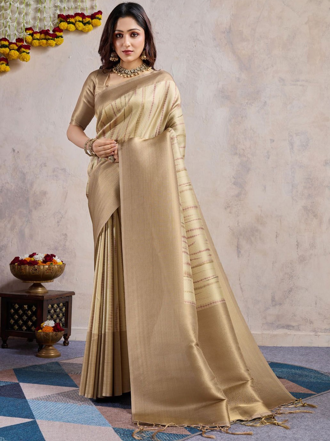 

Meena Bazaar Woven Design Zari Art Silk Saree, Beige