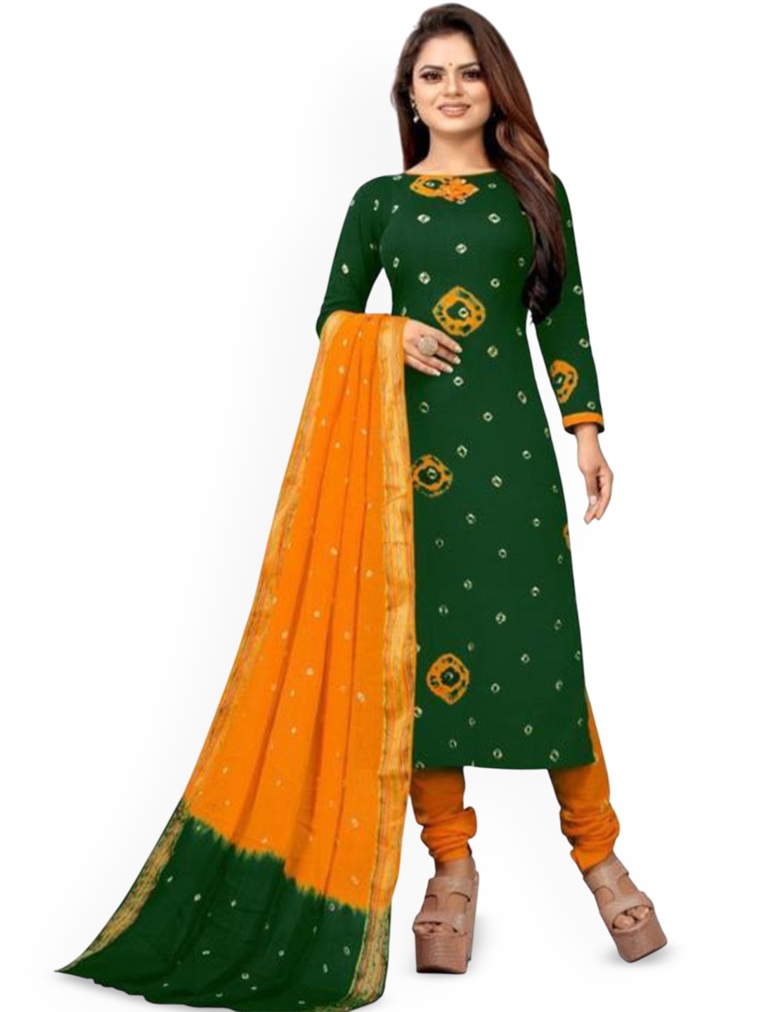 

HMP Fashion Bandhani Printed Unstitched Dress Material, Green
