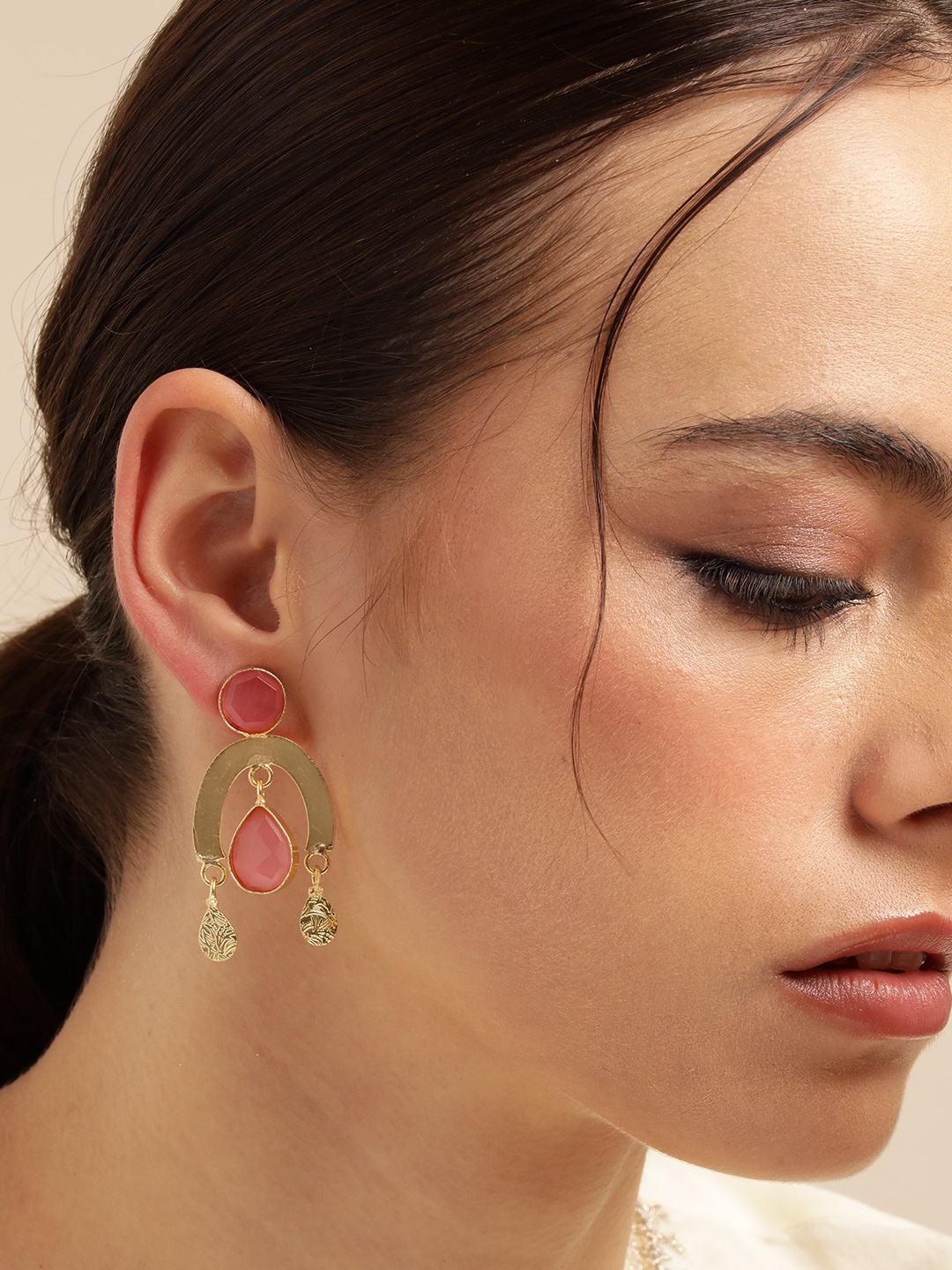 

Anouk Gold Plated Beaded Contemporary Drop Earrings, Pink