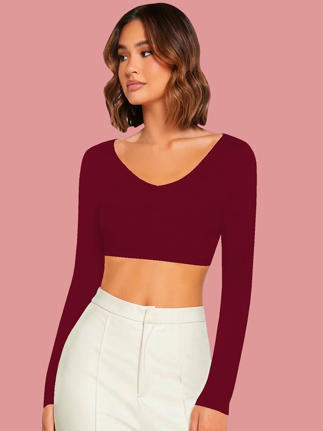 

Dream Beauty Fashion Women Solid V-Neck Top, Maroon